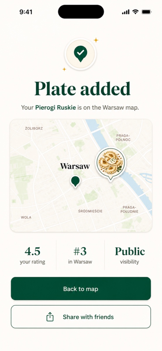 Plate added confirmation screen with mini-map.